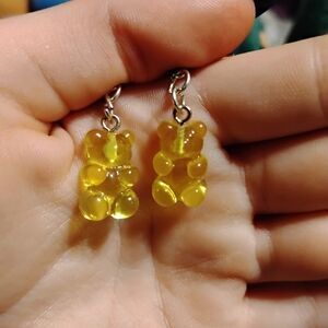 Handmade bright neon yellow fun cute gummy bear earrings